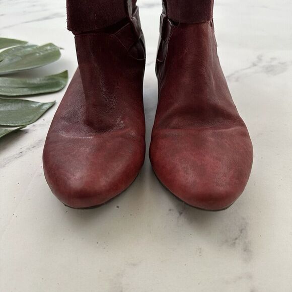 Farylrobin Womens Ankle Boots Booties Size 8 Red Leather Suede Wedge Heel - Picture 4 of 10